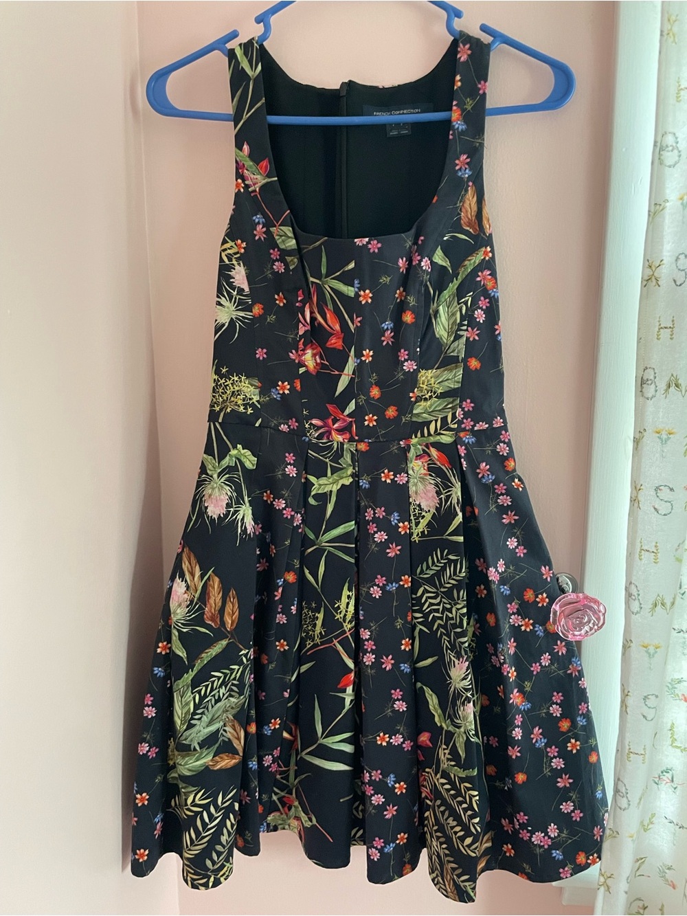 French Connection Black Floral Fit-and-Flare Mini Dress